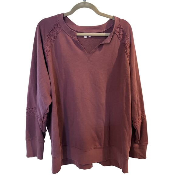 Maurices Lace Panel Pullover Sweatshirt Mauve Purple Size 2X - Picture 2 of 9